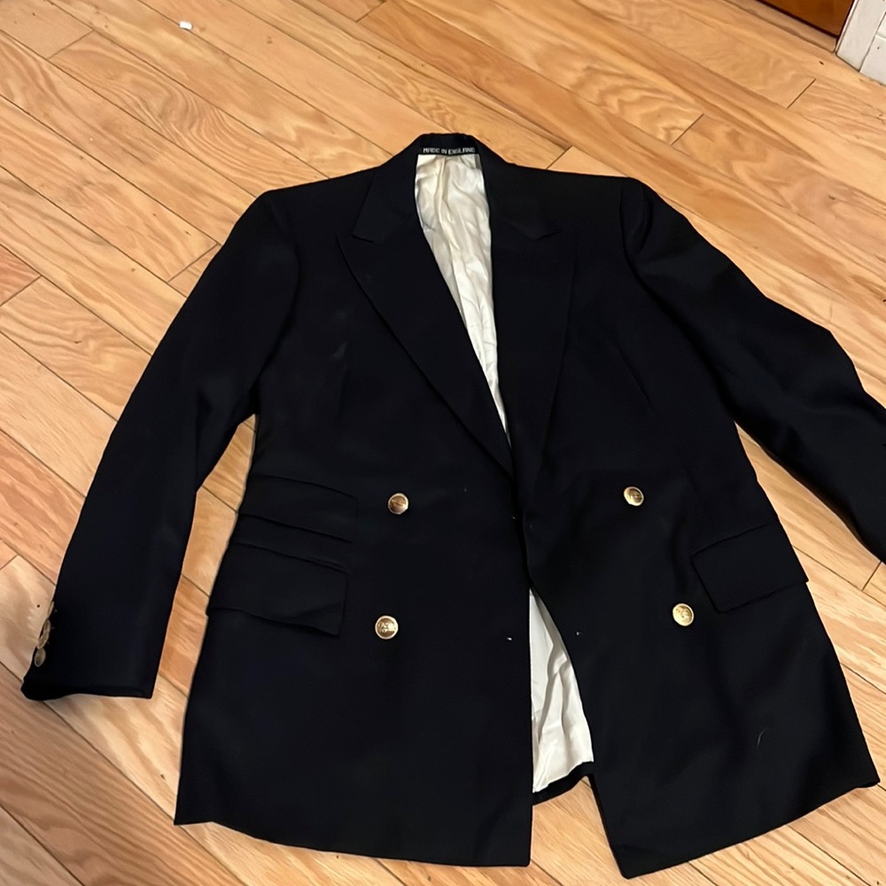 Turnbull & Asser Double Breasted Blazer Men’s 36s Navy Twill Gold Brass Buttons